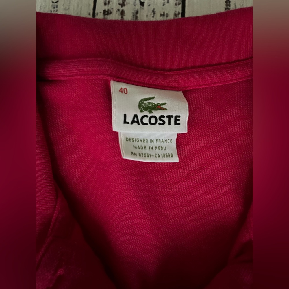 Lacoste Women's Polo 2 Button Pink Cotton Elastane Blend Size 40 M NWOT - Picture 4 of 7